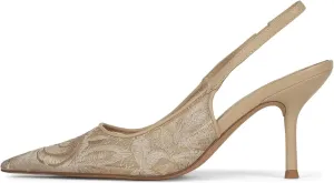 Mesh Slingback Heels for Women Elegant Pointed Toe with Stiletto Heel and Embroidery Breathable Fashionable Dress Shoes