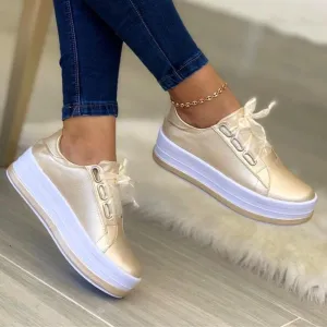 Metallic Platform Sneakers | Shiny Finish | Elevated Comfort