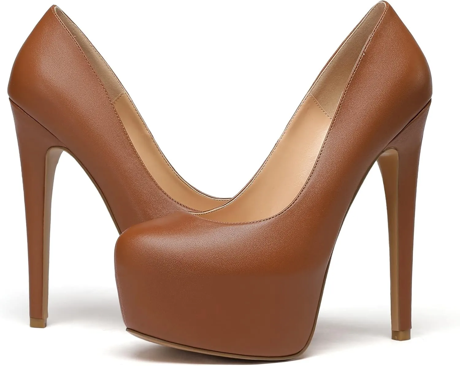 Mettesally Women's Round Toe Pumps High Heels Slip On Platform Shoes Stiletto Heel Evening Dress Shoes