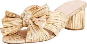MICIFA Women's Bow Heeled Sandals Slip On Open Toe Block Chunky Heel Sandals Bride Wedding Dress Shoes