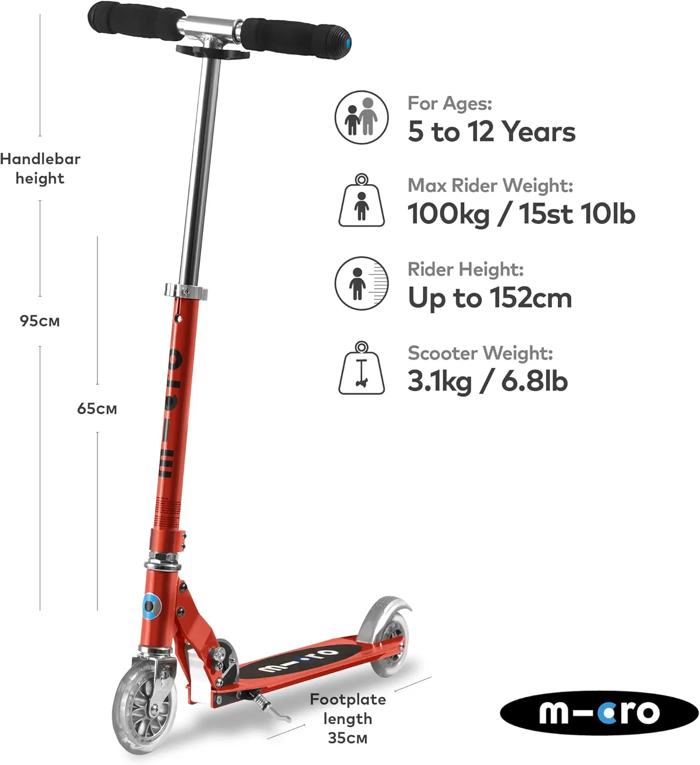 Micro Kickboard - Sprite 2-Wheeled, Smooth-Gliding, Foldable Micro Scooter for Kids Ages 6 to Teen