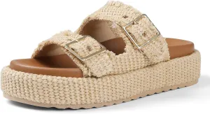 mikarka Raffia Platform Sandals for Women 2025: Resort Womens Sandals Comfortable - Summer Beach Sandals Buckle Straps Espadrilles Flatform Slides Mules