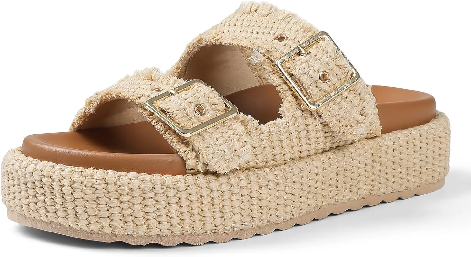 mikarka Raffia Platform Sandals for Women 2025: Resort Womens Sandals Comfortable - Summer Beach Sandals Buckle Straps Espadrilles Flatform Slides Mules