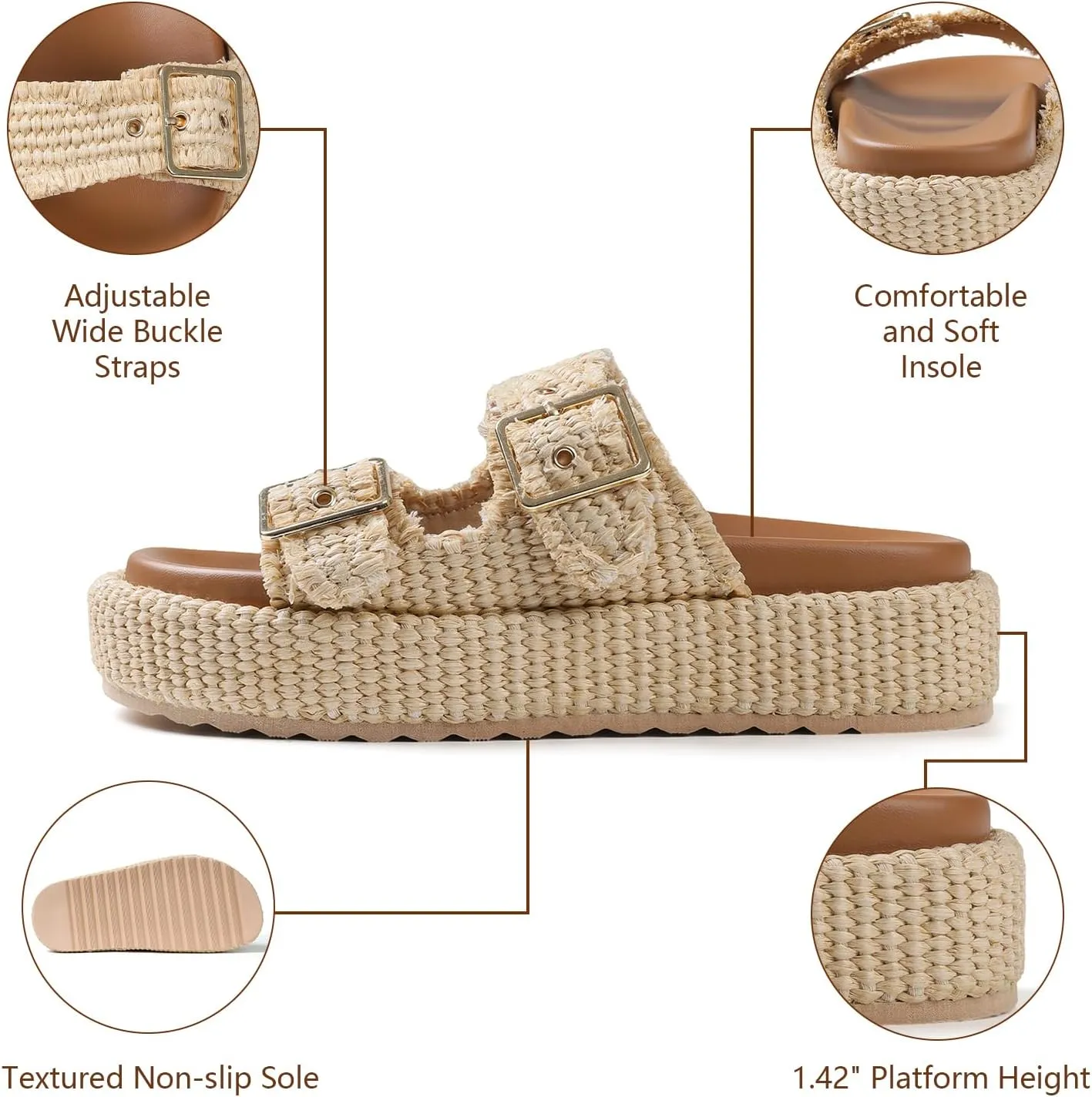 mikarka Raffia Platform Sandals for Women 2025: Resort Womens Sandals Comfortable - Summer Beach Sandals Buckle Straps Espadrilles Flatform Slides Mules
