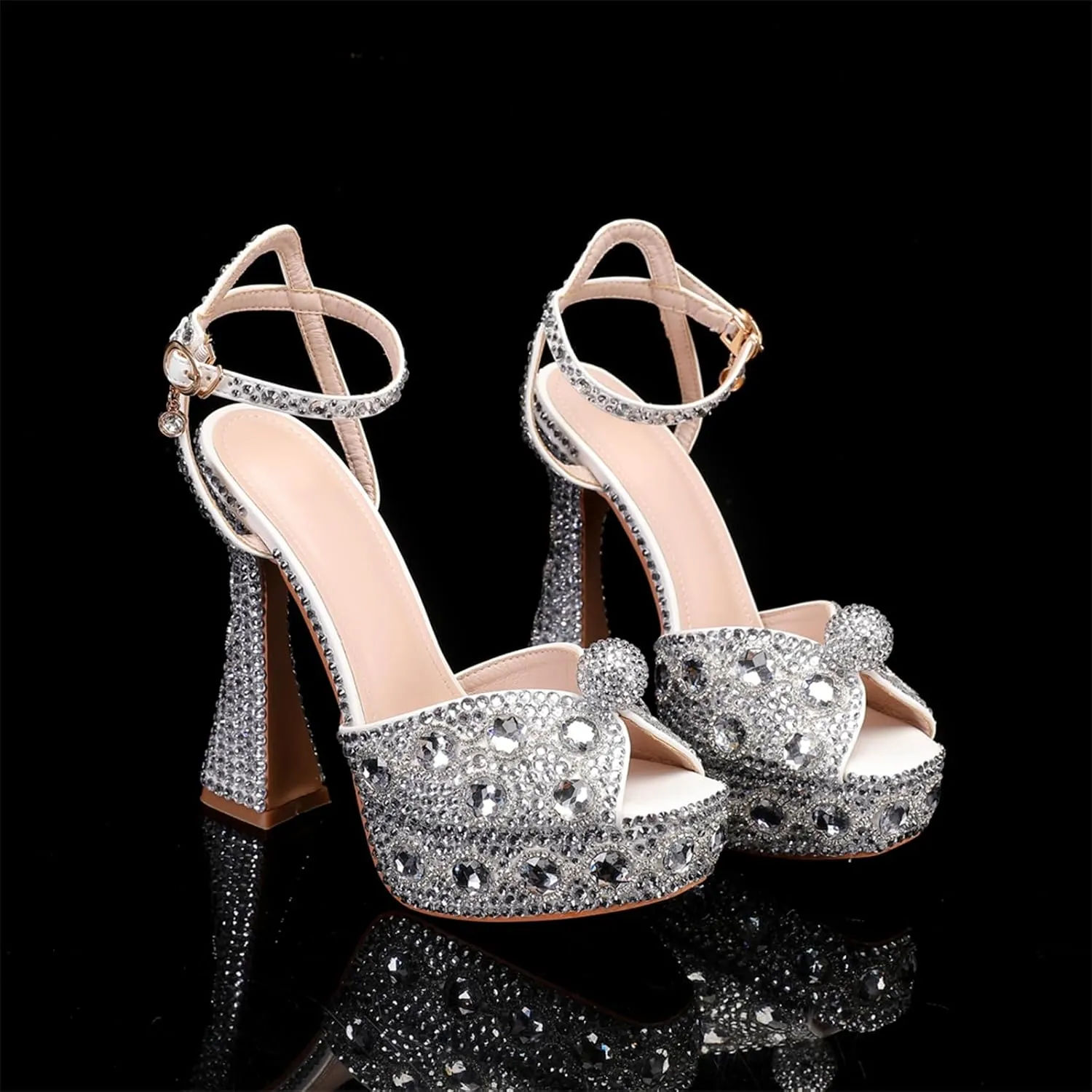 Minishion Womens Platform Wedding Shoes Slingback High Heel Party Evening Sandals with Pearl