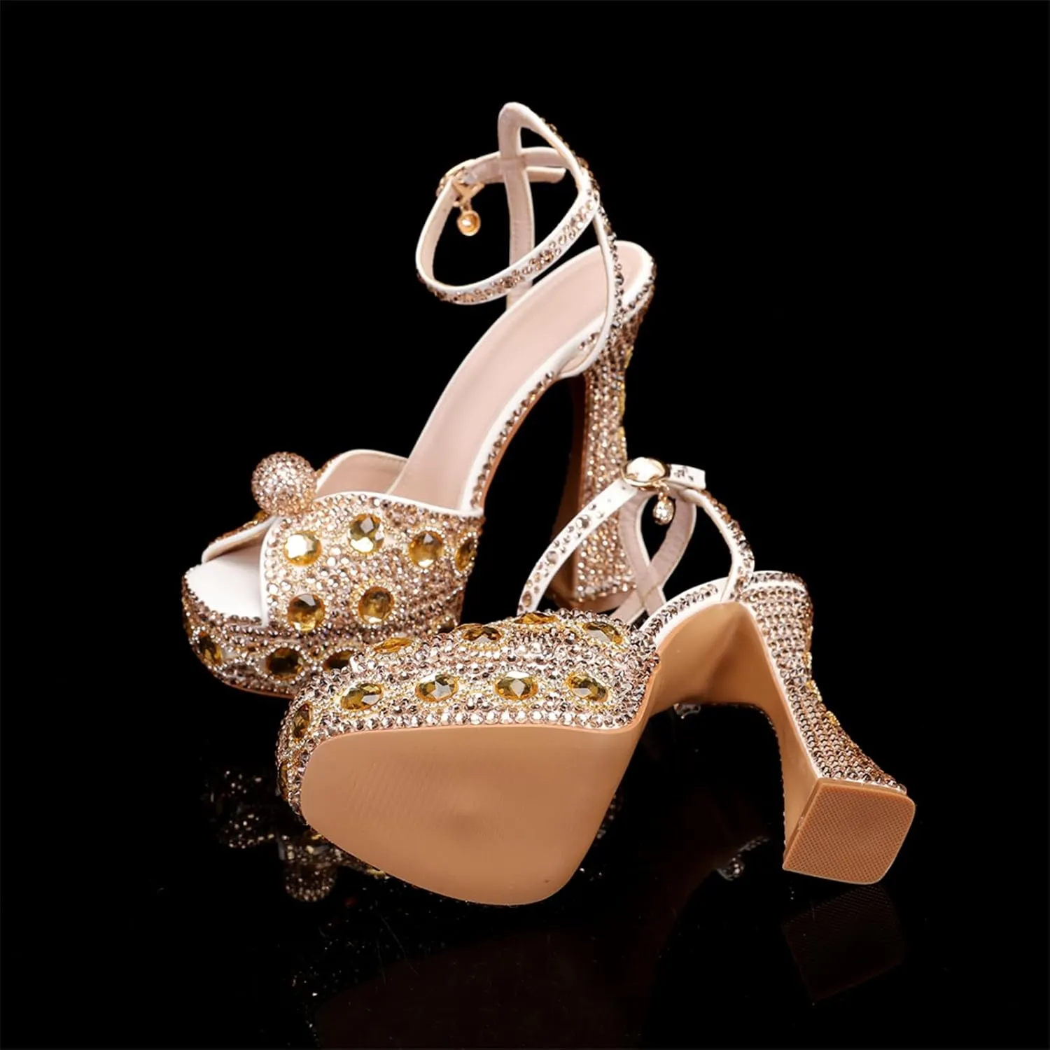 Minishion Womens Platform Wedding Shoes Slingback High Heel Party Evening Sandals with Pearl