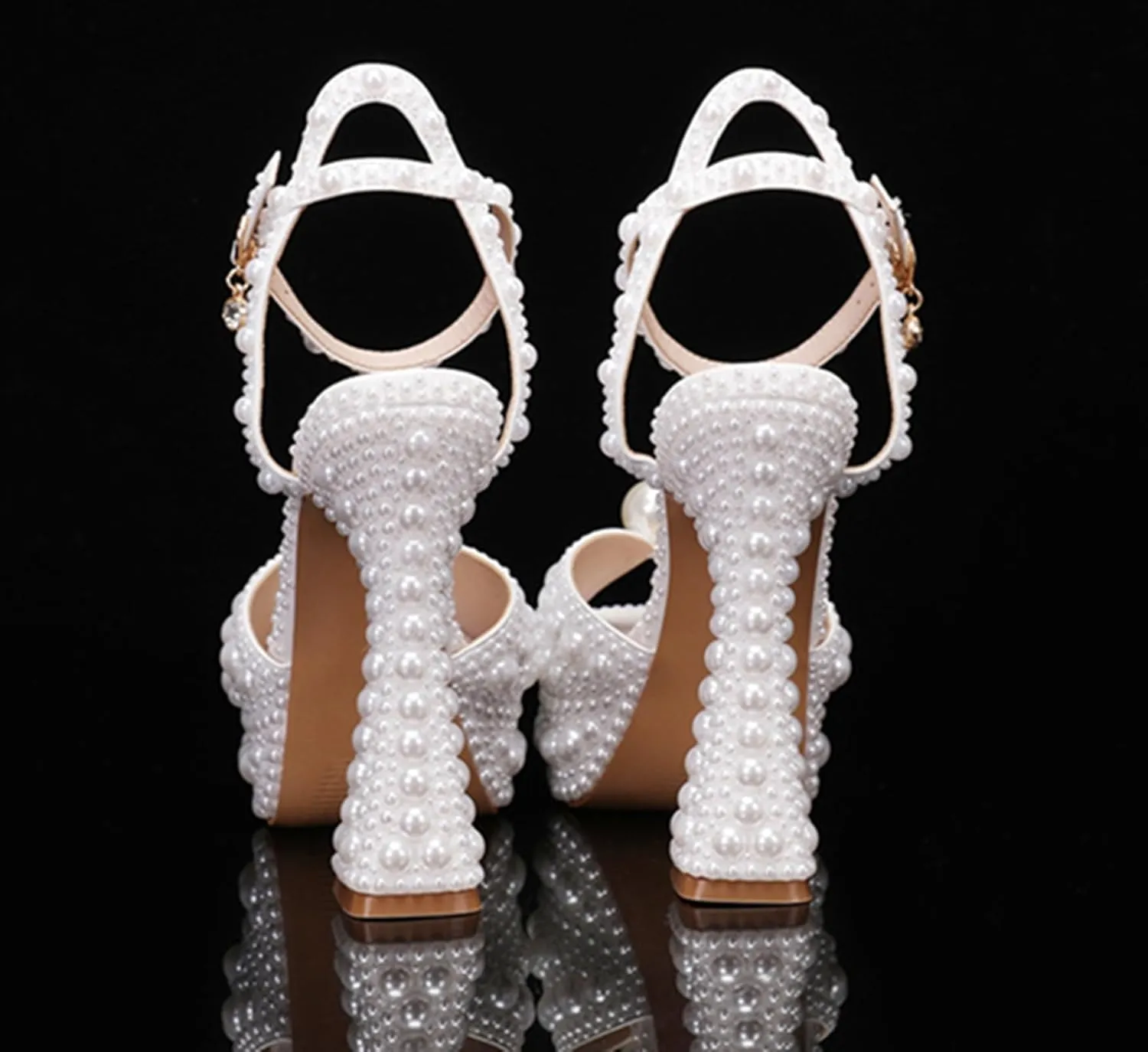 Minishion Womens Platform Wedding Shoes Slingback High Heel Party Evening Sandals with Pearl