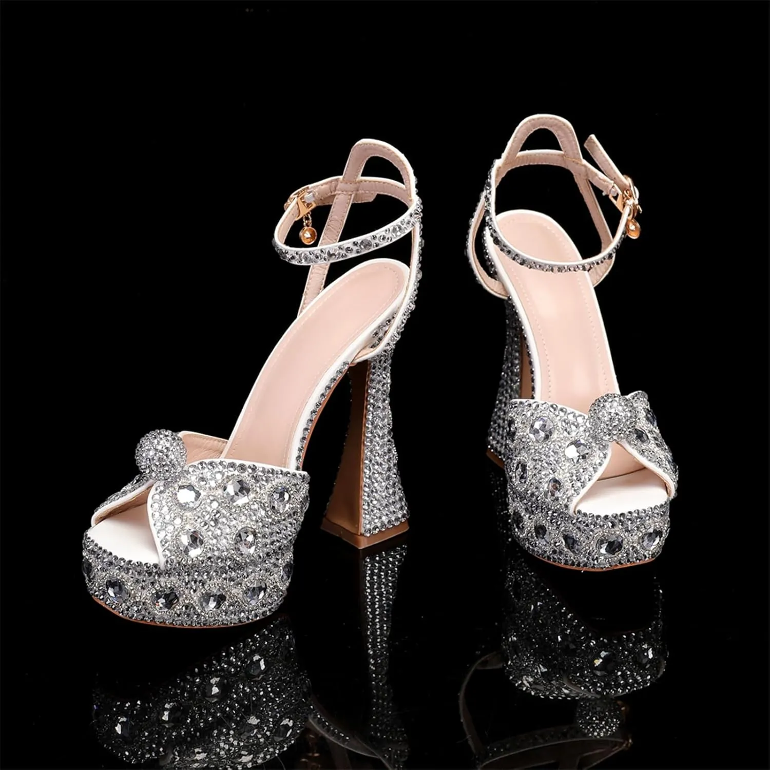 Minishion Womens Platform Wedding Shoes Slingback High Heel Party Evening Sandals with Pearl