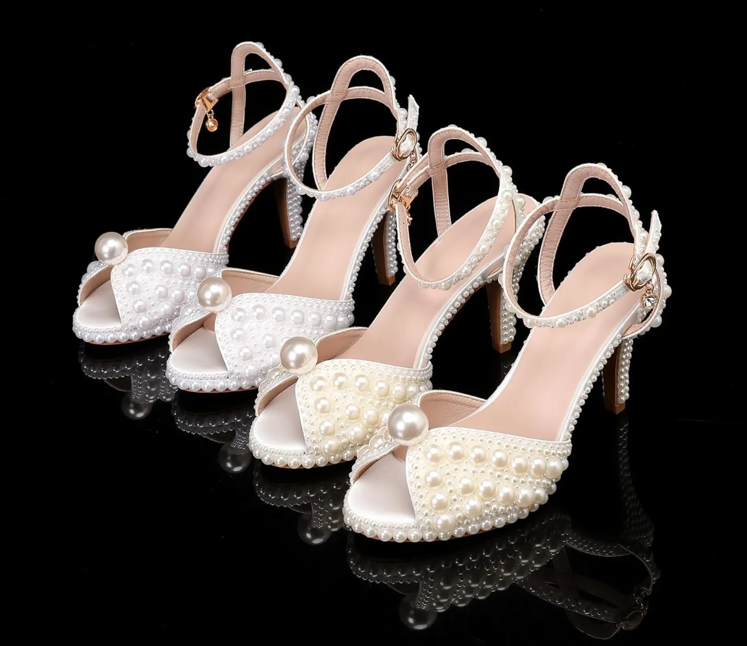 Minishion Womens Platform Wedding Shoes Slingback High Heel Party Evening Sandals with Pearl