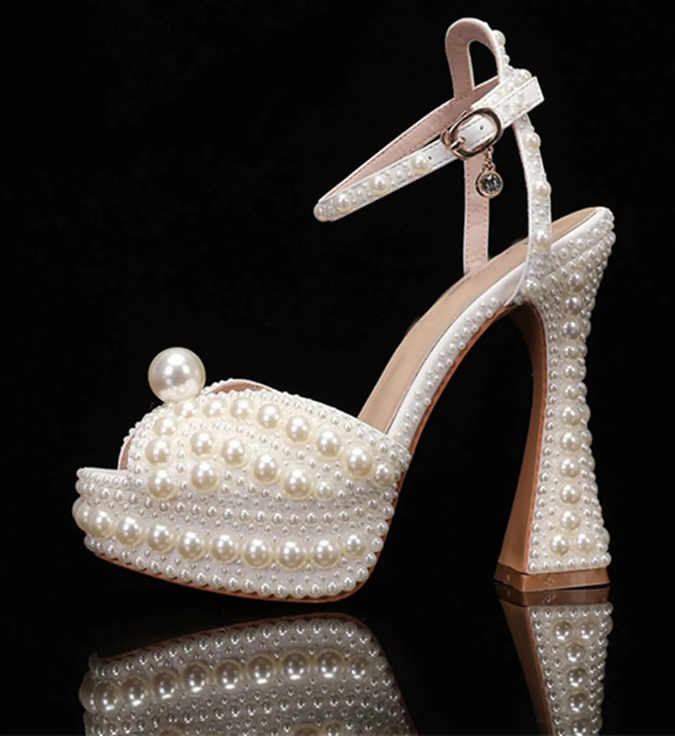 Minishion Womens Platform Wedding Shoes Slingback High Heel Party Evening Sandals with Pearl