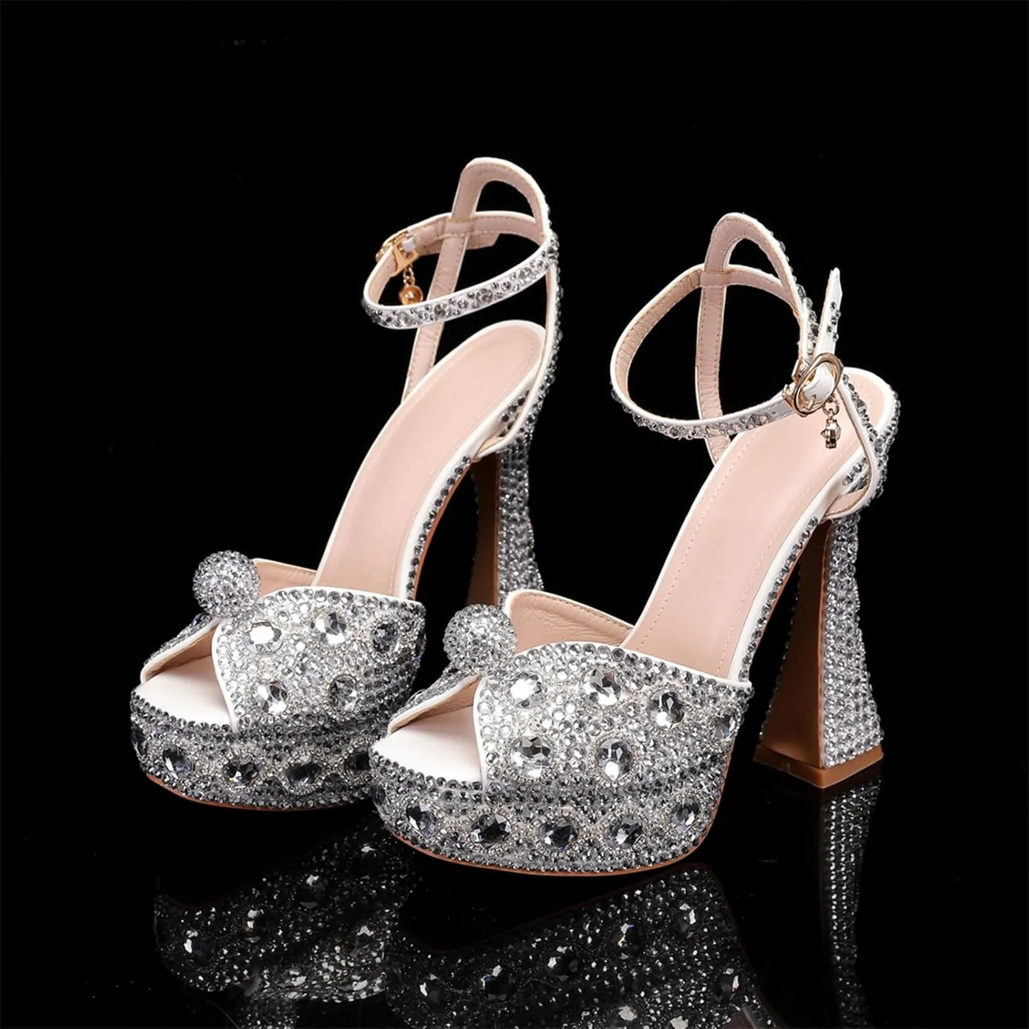 Minishion Womens Platform Wedding Shoes Slingback High Heel Party Evening Sandals with Pearl