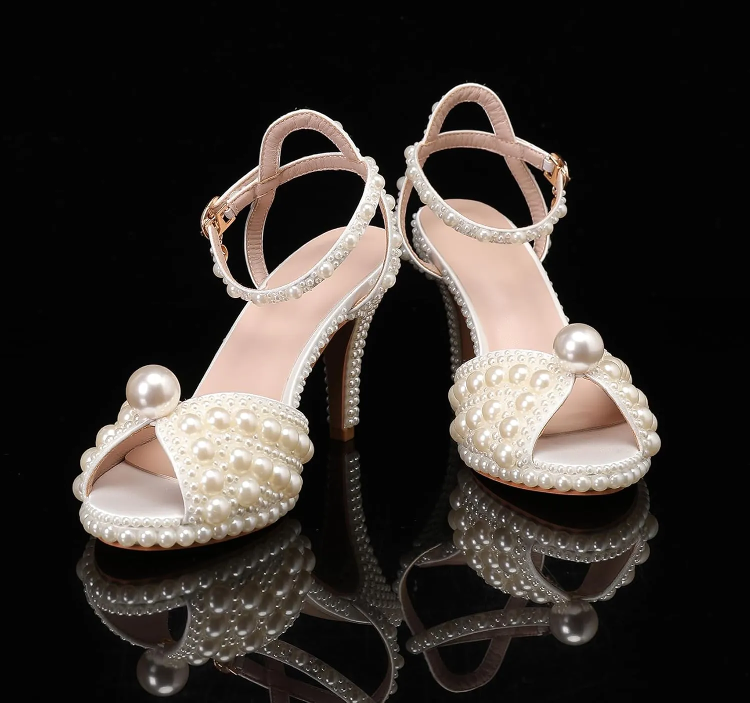 Minishion Womens Platform Wedding Shoes Slingback High Heel Party Evening Sandals with Pearl