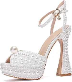 Minishion Womens Platform Wedding Shoes Slingback High Heel Party Evening Sandals with Pearl