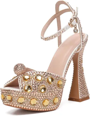 Minishion Womens Platform Wedding Shoes Slingback High Heel Party Evening Sandals with Pearl