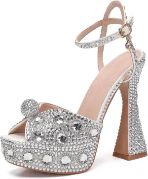 Minishion Womens Platform Wedding Shoes Slingback High Heel Party Evening Sandals with Pearl