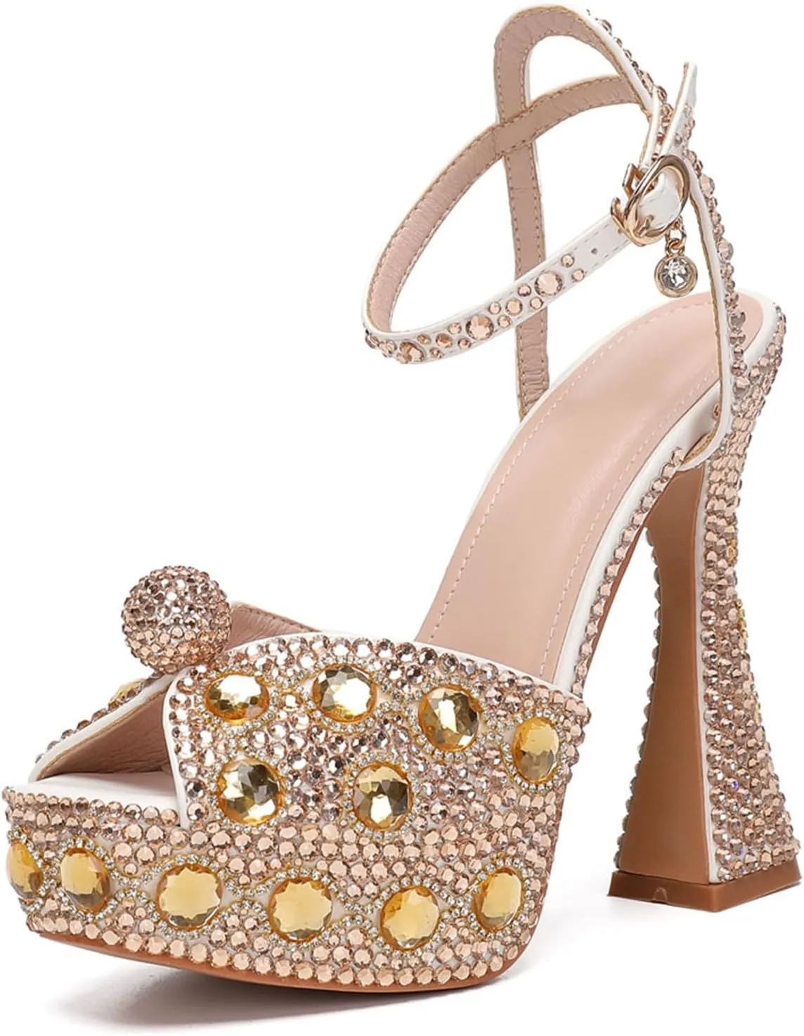 Minishion Womens Platform Wedding Shoes Slingback High Heel Party Evening Sandals with Pearl