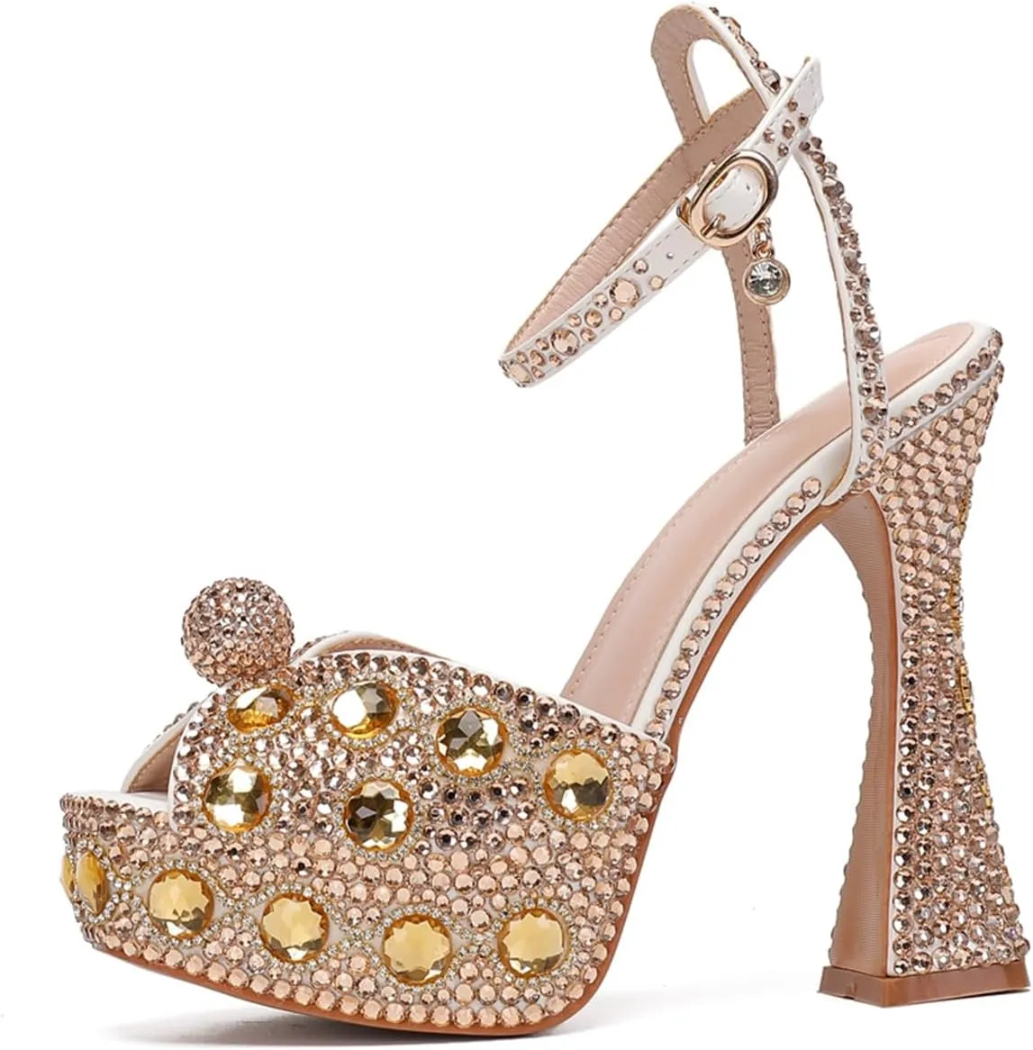 Minishion Womens Platform Wedding Shoes Slingback High Heel Party Evening Sandals with Pearl