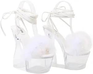 MissHeel Lace Up Crystal Clear Platform Chunky Heels