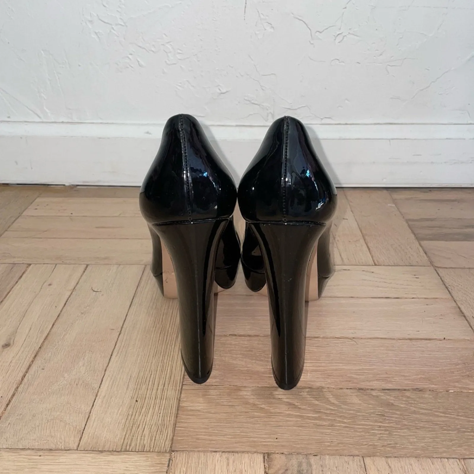 Miu Miu Prada Patent Leather Square Toe Platform Pump Heels (W10)