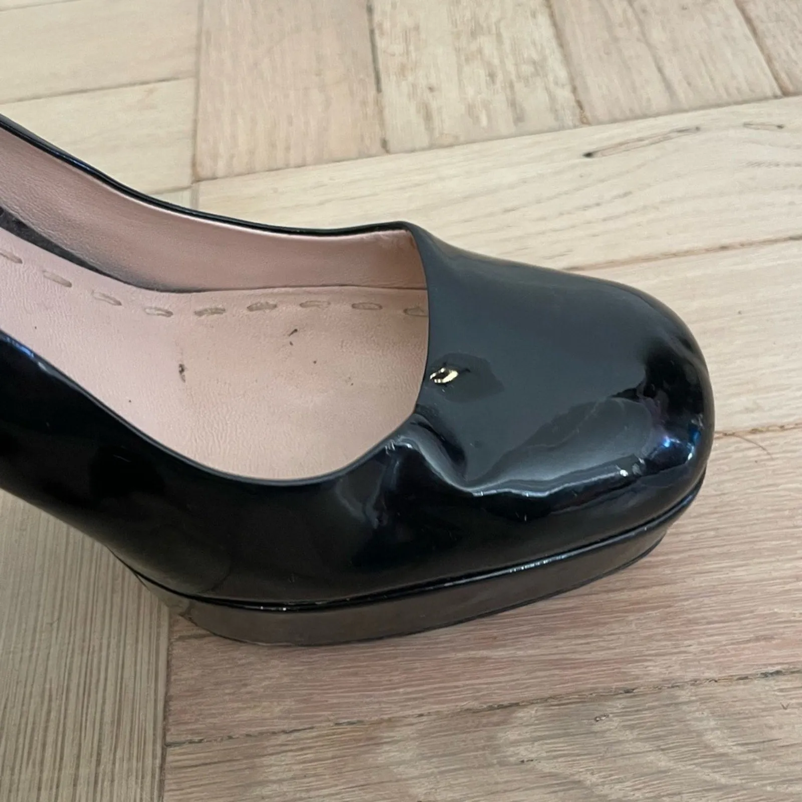 Miu Miu Prada Patent Leather Square Toe Platform Pump Heels (W10)
