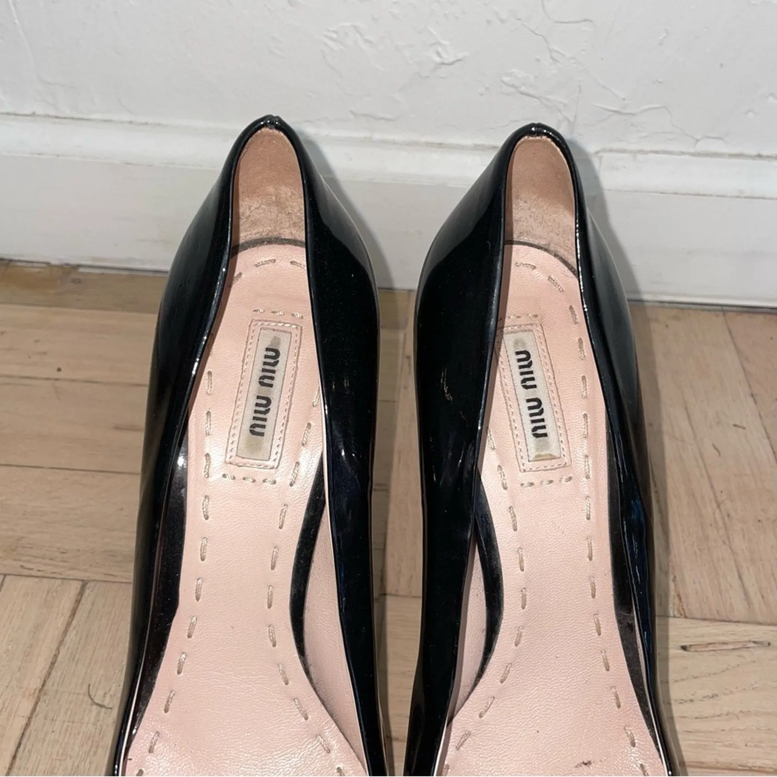 Miu Miu Prada Patent Leather Square Toe Platform Pump Heels (W10)
