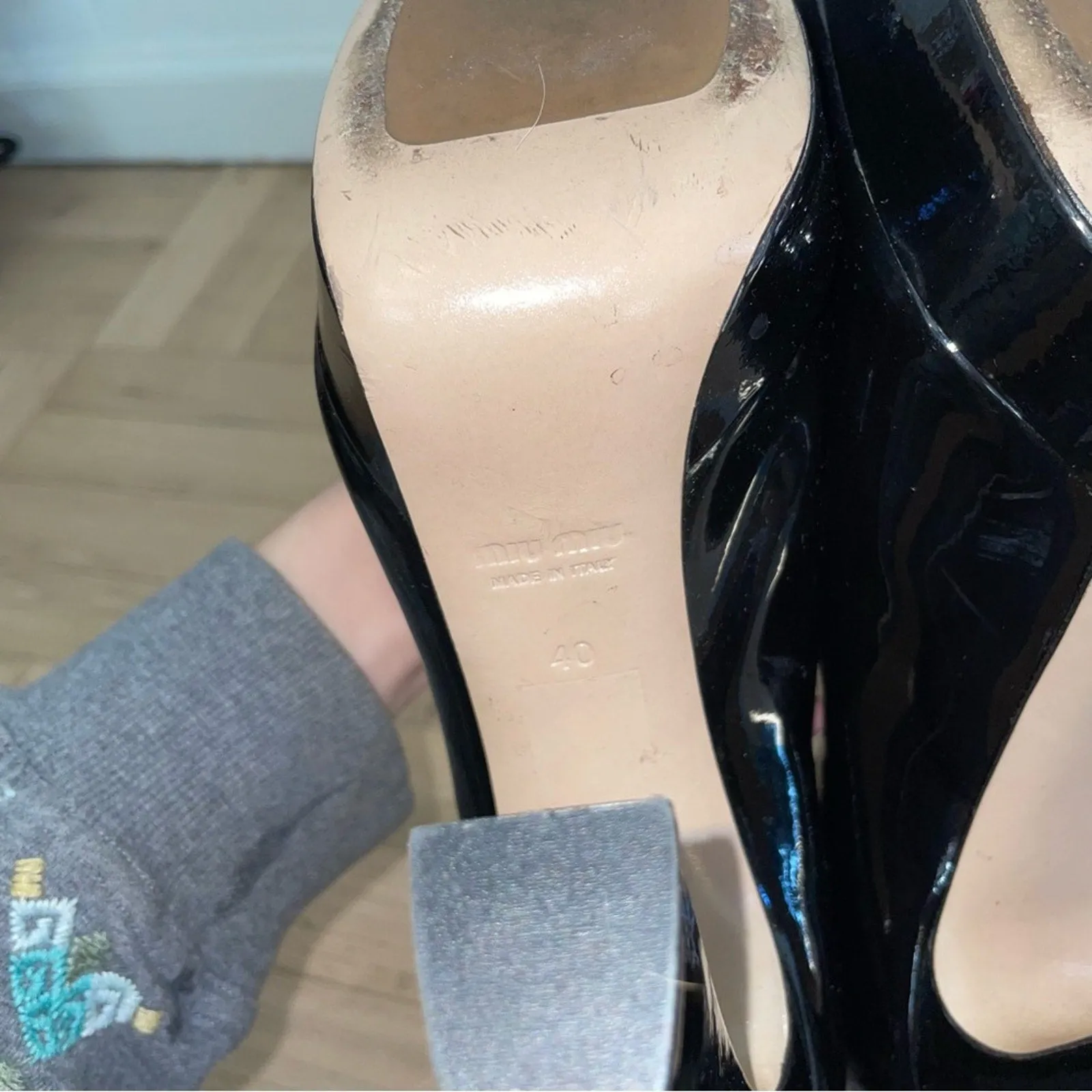 Miu Miu Prada Patent Leather Square Toe Platform Pump Heels (W10)