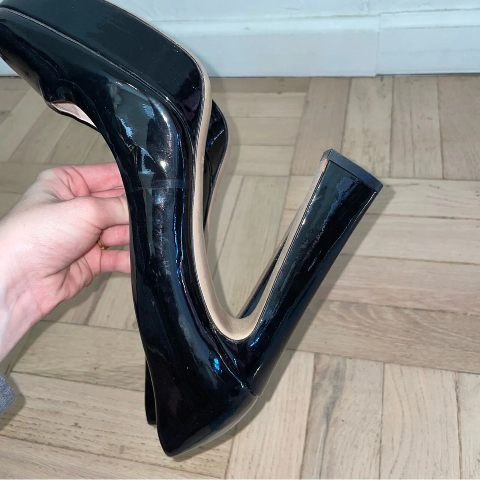 Miu Miu Prada Patent Leather Square Toe Platform Pump Heels (W10)
