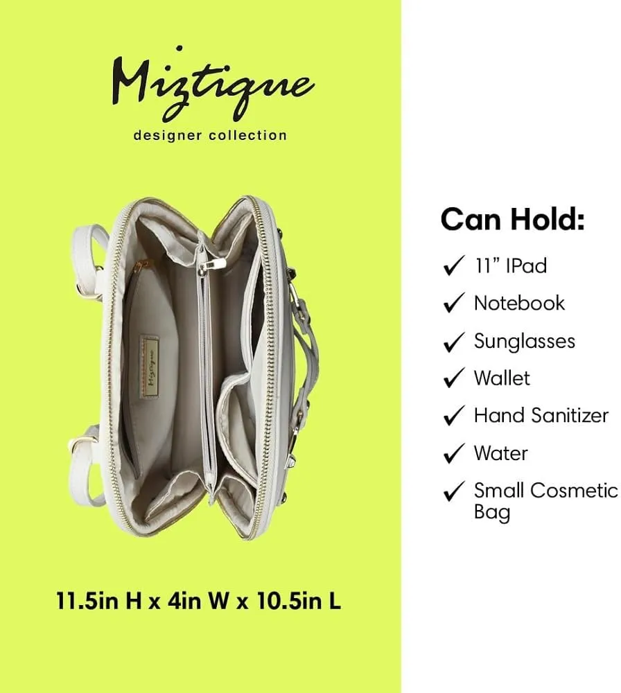 Miztique The Daisy Convertible Backpack Purse for Women (Bone) | Soft Vegan Leather Shoulder Strap Bag or Convertible Backpack | 10.5in x 4in x 11.5in |