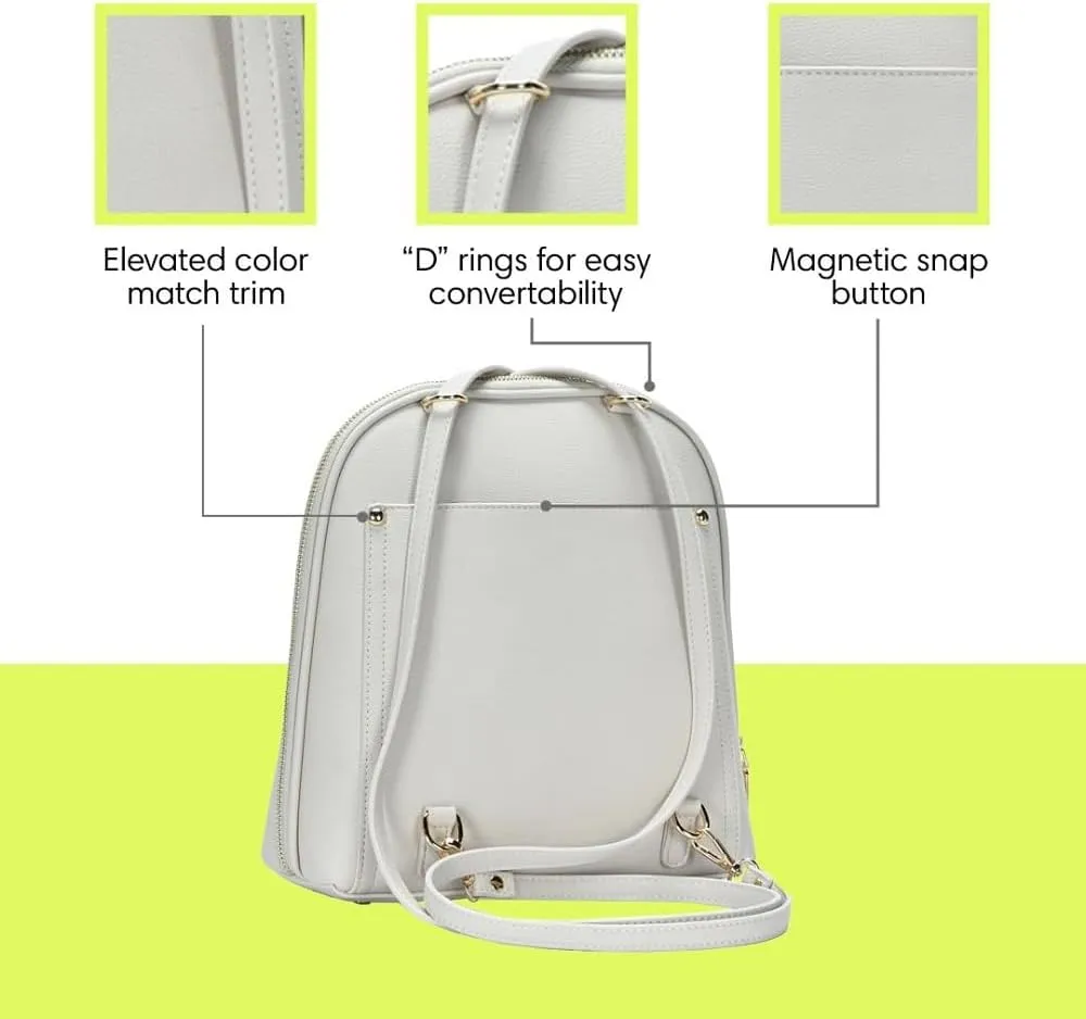 Miztique The Daisy Convertible Backpack Purse for Women (Bone) | Soft Vegan Leather Shoulder Strap Bag or Convertible Backpack | 10.5in x 4in x 11.5in |