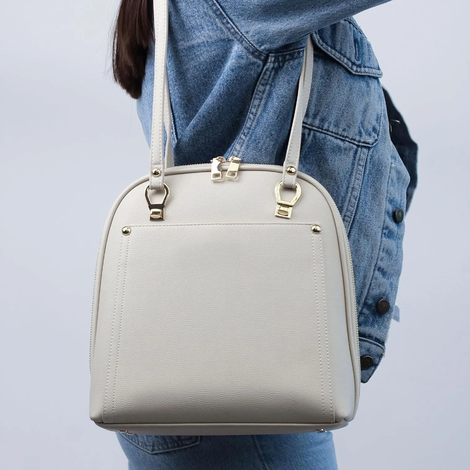 Miztique The Daisy Convertible Backpack Purse for Women (Bone) | Soft Vegan Leather Shoulder Strap Bag or Convertible Backpack | 10.5in x 4in x 11.5in |