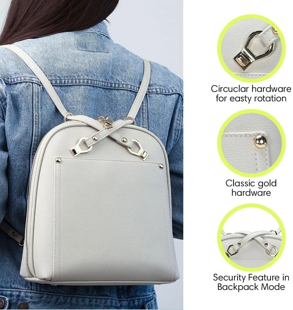Miztique The Daisy Convertible Backpack Purse for Women (Bone) | Soft Vegan Leather Shoulder Strap Bag or Convertible Backpack | 10.5in x 4in x 11.5in |