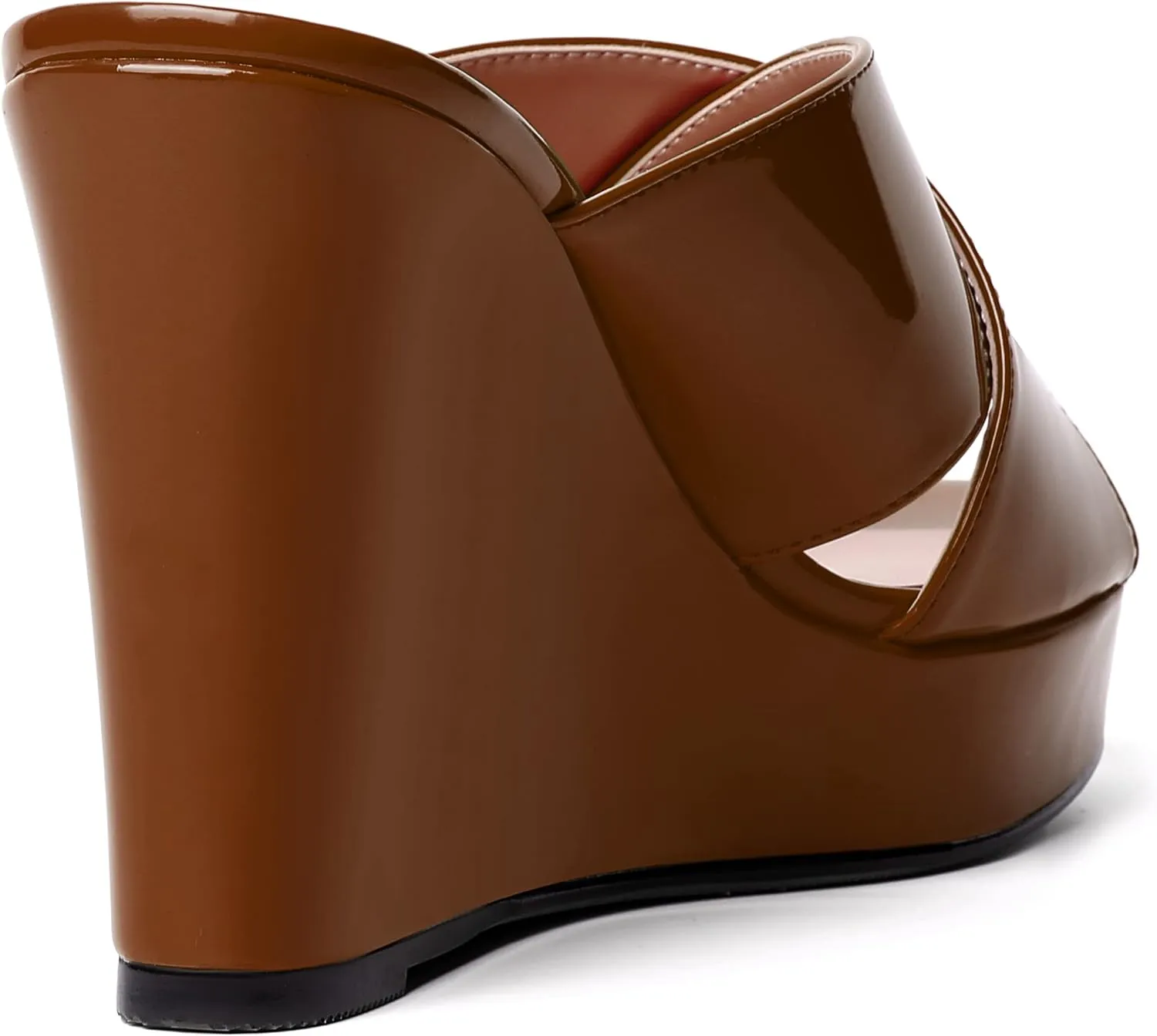 MODENCOCO Womens Casual Open Toe Heels Patent Slip On Platform Party Sexy Wedge High Heel Heeled Sandals 4 Inch
