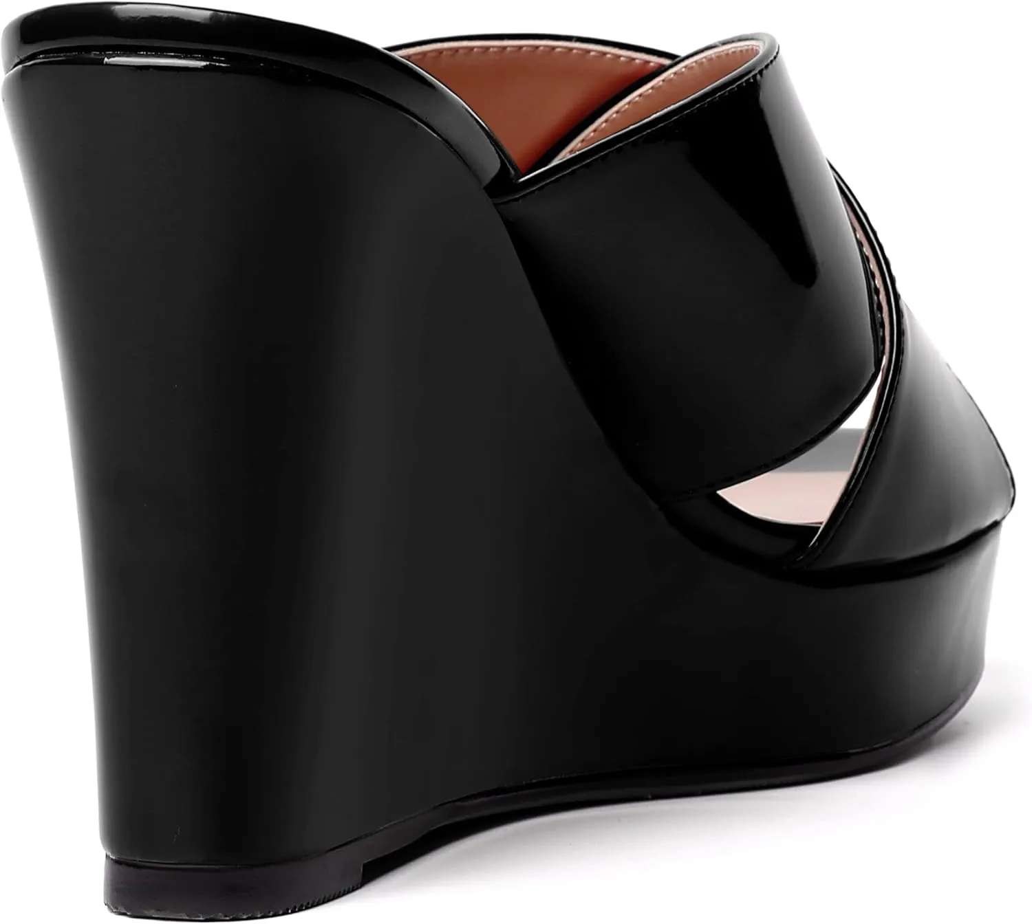 MODENCOCO Womens Casual Open Toe Heels Patent Slip On Platform Party Sexy Wedge High Heel Heeled Sandals 4 Inch