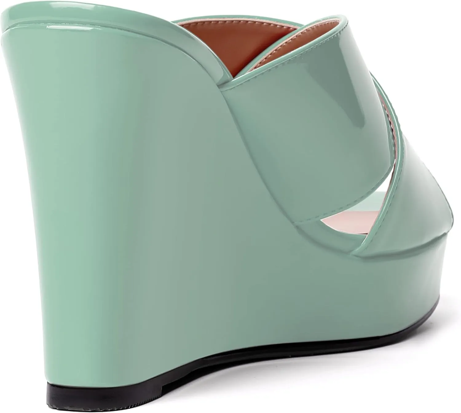 MODENCOCO Womens Casual Open Toe Heels Patent Slip On Platform Party Sexy Wedge High Heel Heeled Sandals 4 Inch