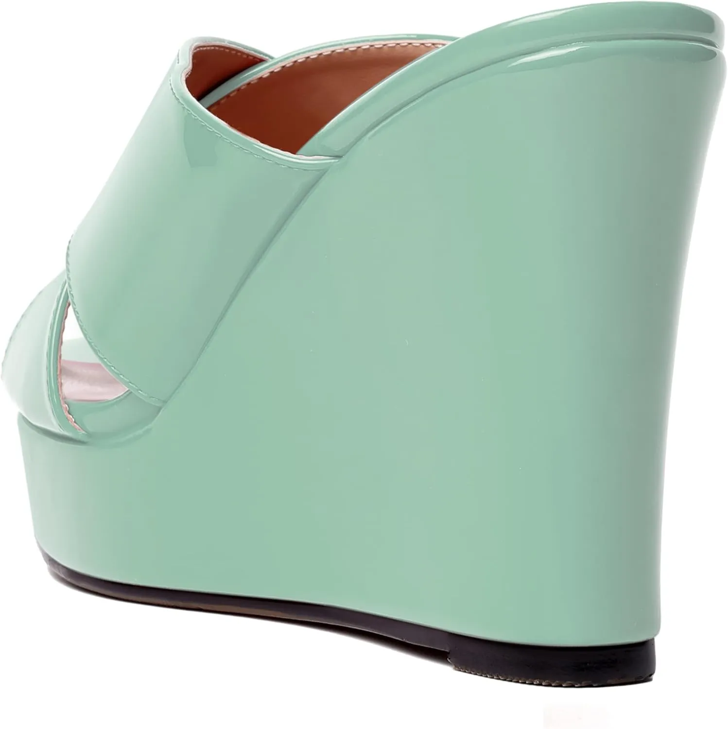 MODENCOCO Womens Casual Open Toe Heels Patent Slip On Platform Party Sexy Wedge High Heel Heeled Sandals 4 Inch