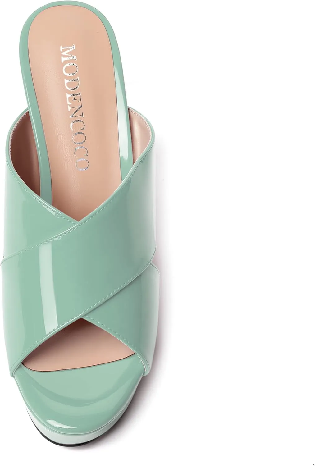 MODENCOCO Womens Casual Open Toe Heels Patent Slip On Platform Party Sexy Wedge High Heel Heeled Sandals 4 Inch