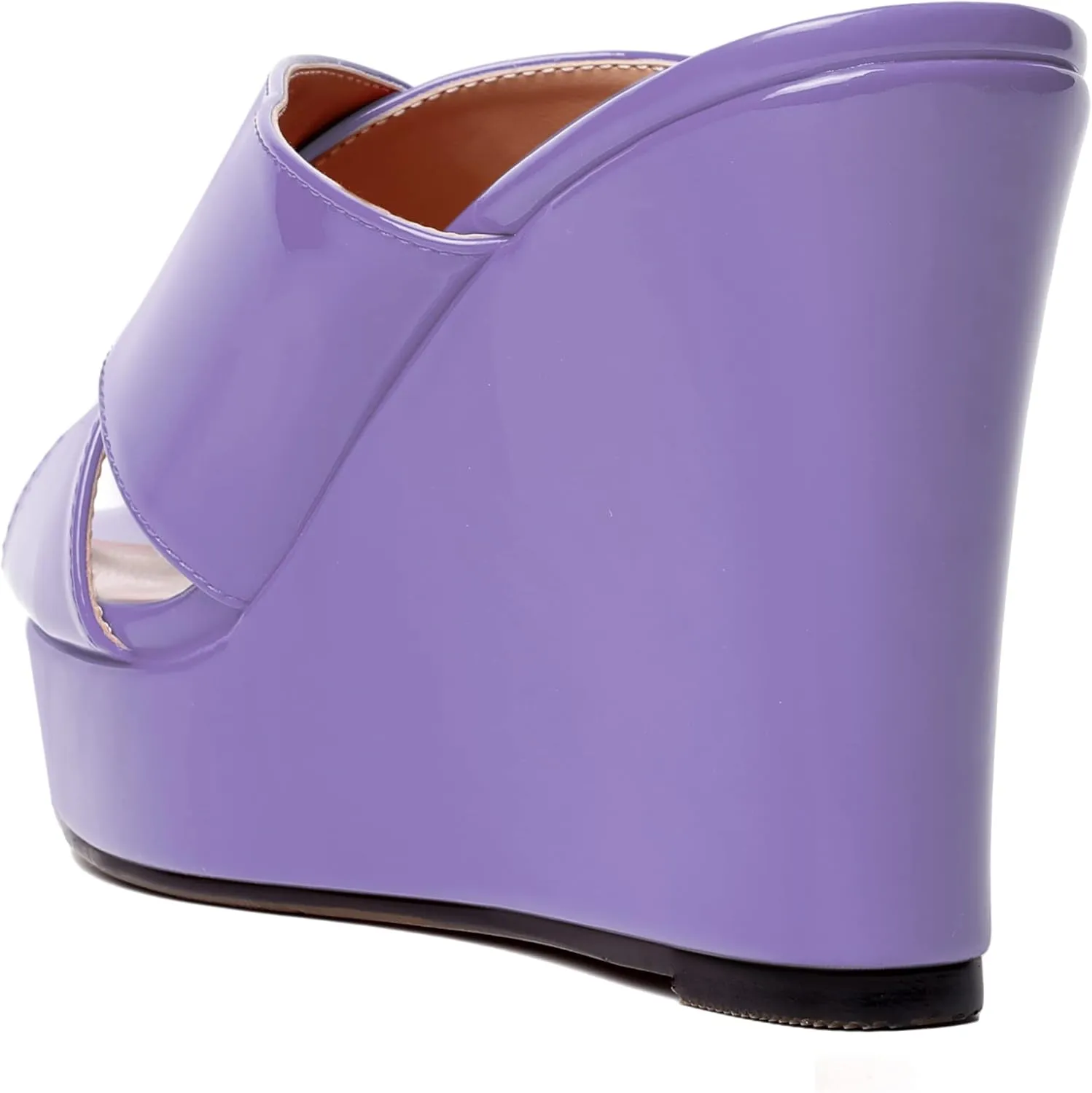 MODENCOCO Womens Casual Open Toe Heels Patent Slip On Platform Party Sexy Wedge High Heel Heeled Sandals 4 Inch