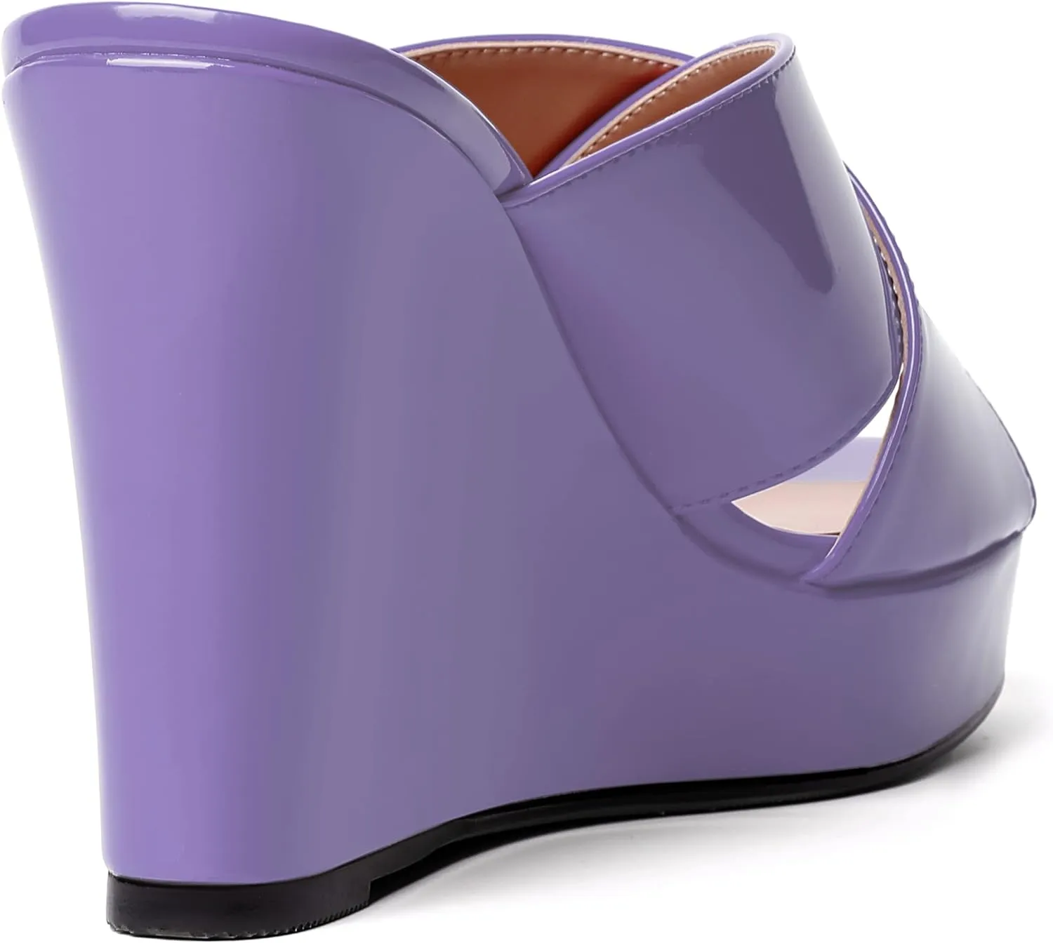 MODENCOCO Womens Casual Open Toe Heels Patent Slip On Platform Party Sexy Wedge High Heel Heeled Sandals 4 Inch