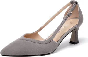 MODENCOCO Womens Casual Pointed Toe Elegant Buckle Wedding Suede Stiletto Mid Heel Pumps Dress Shoes 2.5 Inch