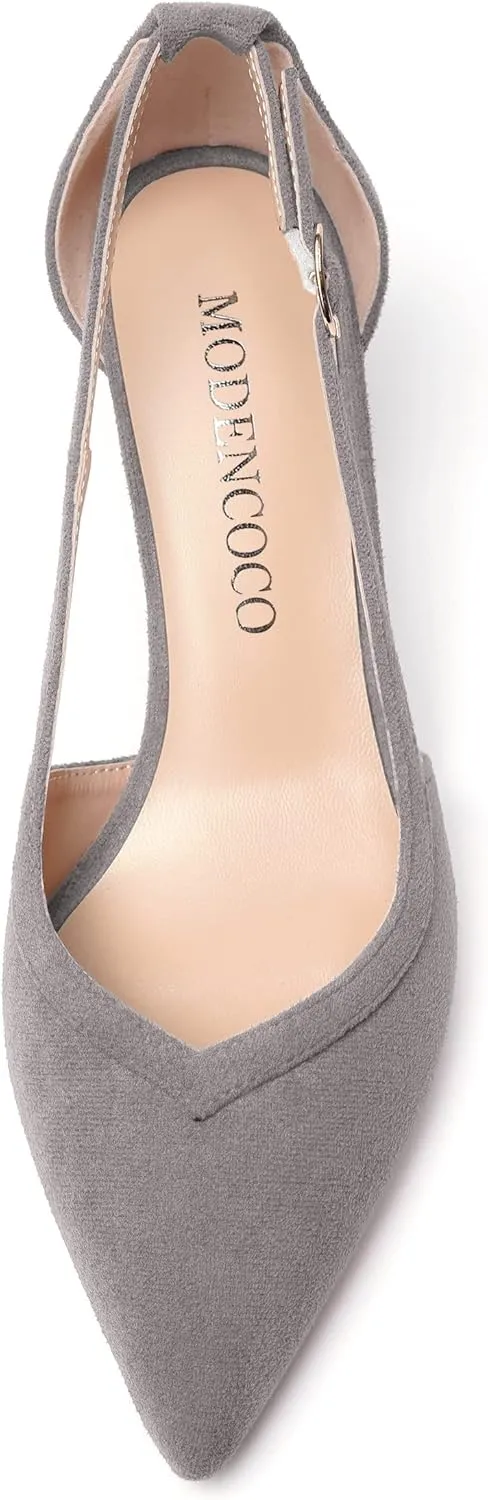 MODENCOCO Womens Casual Pointed Toe Elegant Buckle Wedding Suede Stiletto Mid Heel Pumps Dress Shoes 2.5 Inch