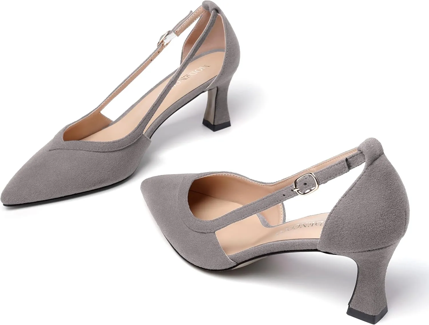 MODENCOCO Womens Casual Pointed Toe Elegant Buckle Wedding Suede Stiletto Mid Heel Pumps Dress Shoes 2.5 Inch