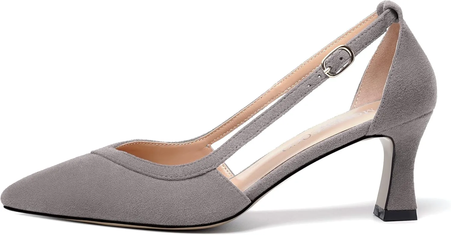 MODENCOCO Womens Casual Pointed Toe Elegant Buckle Wedding Suede Stiletto Mid Heel Pumps Dress Shoes 2.5 Inch