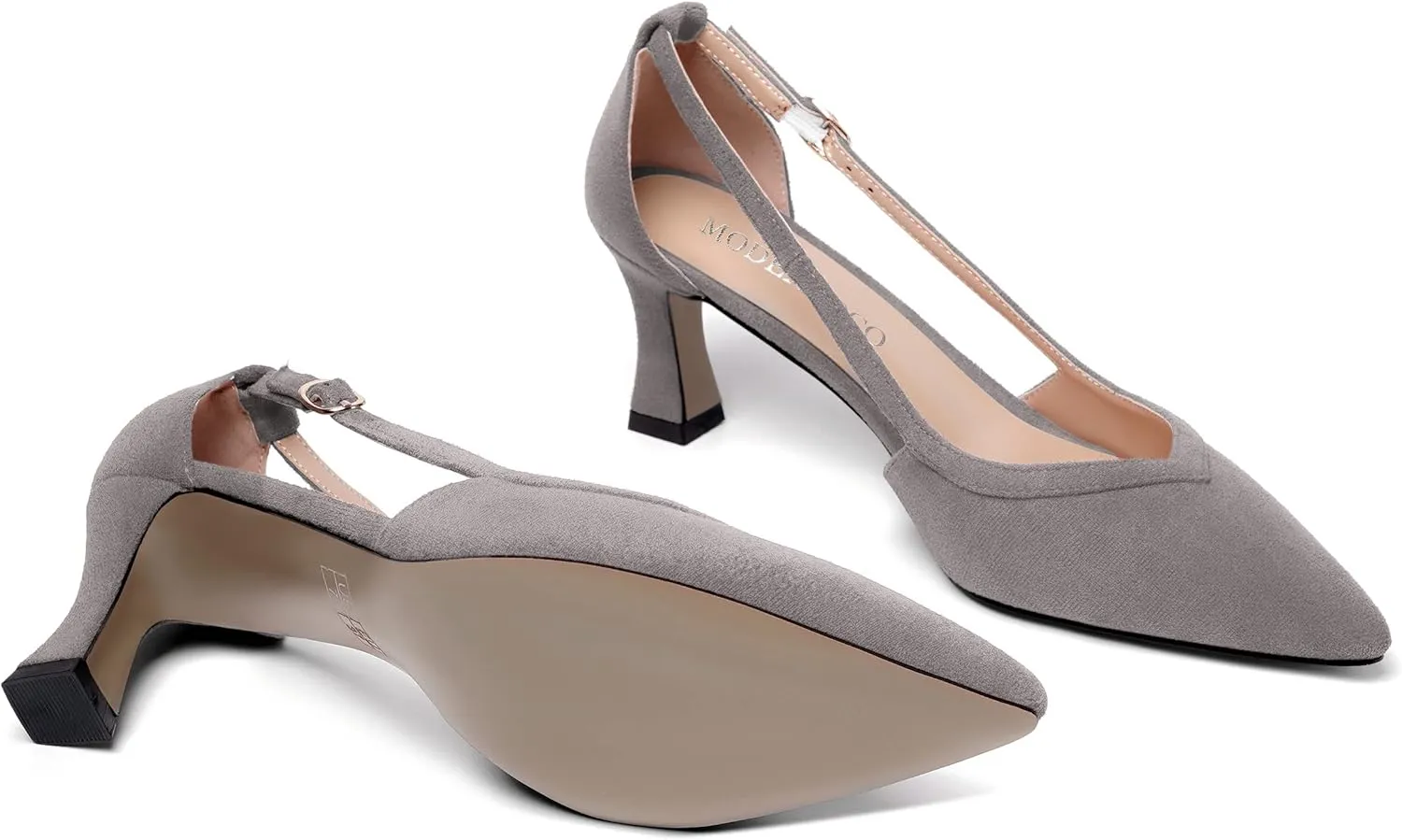 MODENCOCO Womens Casual Pointed Toe Elegant Buckle Wedding Suede Stiletto Mid Heel Pumps Dress Shoes 2.5 Inch
