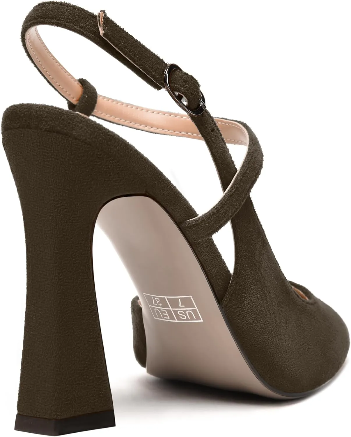 MODENCOCO Womens Fashion Night Club Ankle Strap Sexy Suede Buckle Pointed Toe Block High Heel Pumps Shoes 4 Inch