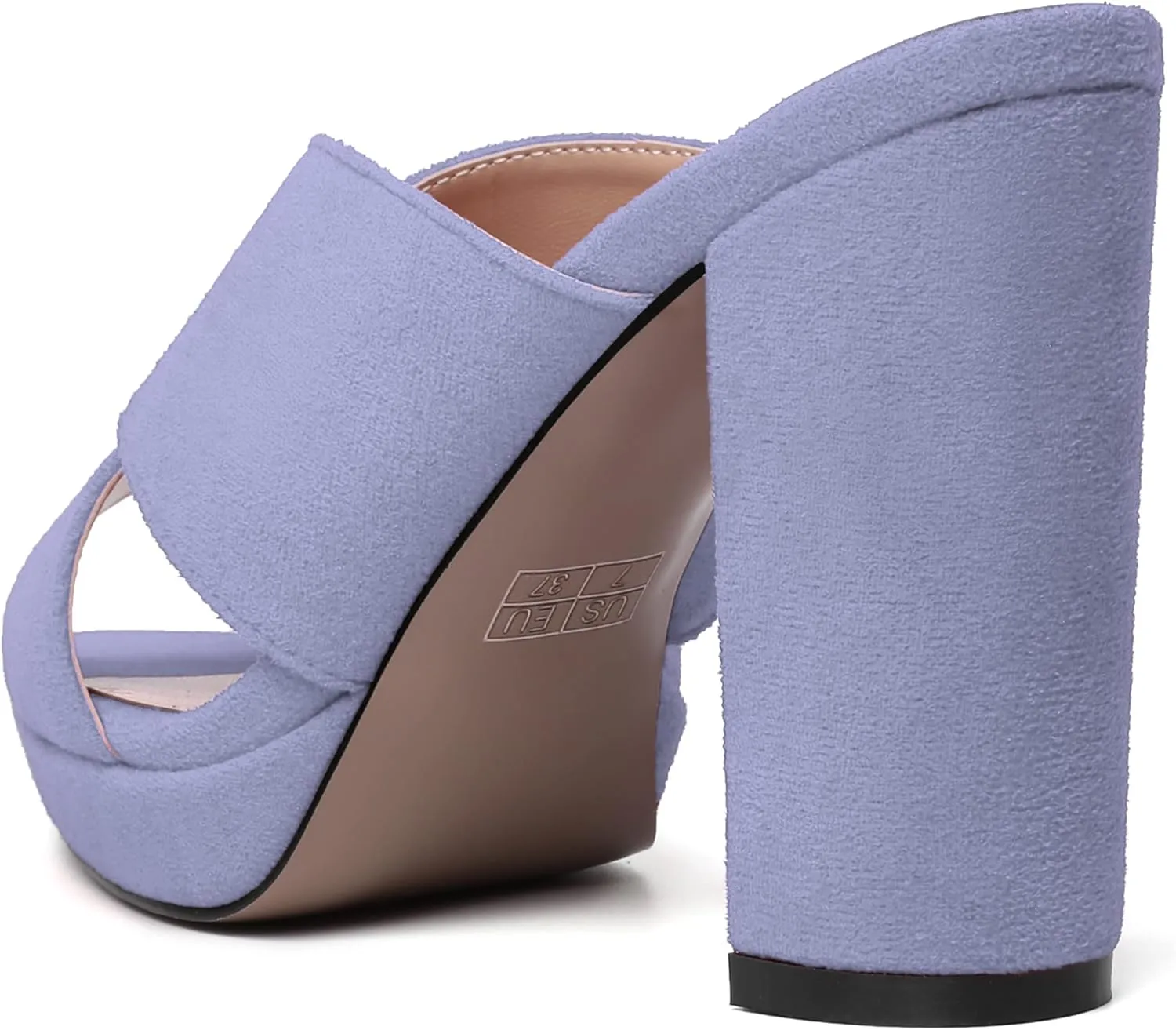 MODENCOCO Womens Sexy Evening Open Toe Slip On Platform Slide Suede Block High Heel Heeled Sandals 4 Inch