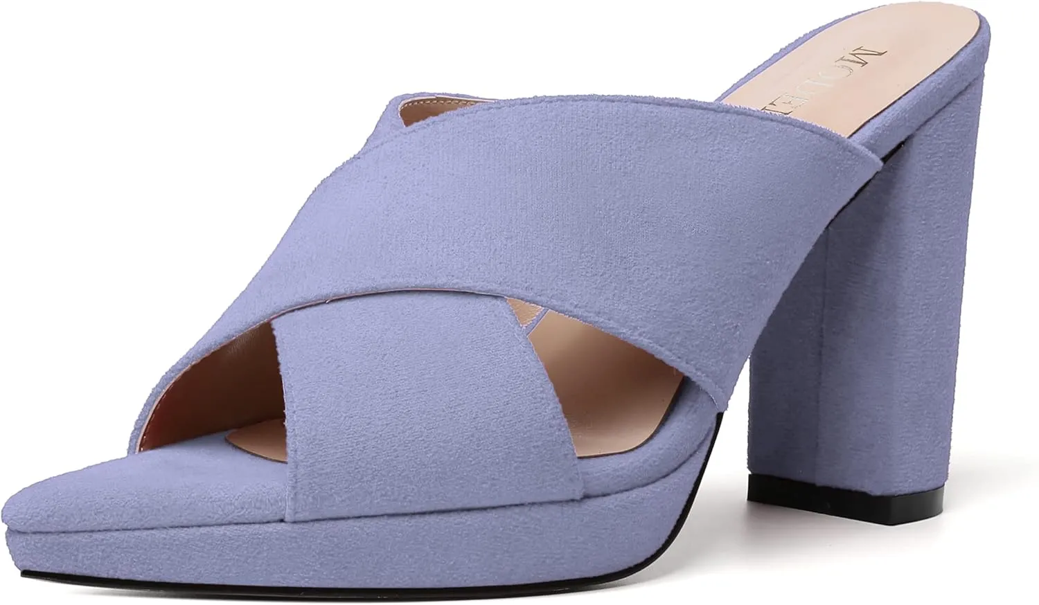 MODENCOCO Womens Sexy Evening Open Toe Slip On Platform Slide Suede Block High Heel Heeled Sandals 4 Inch