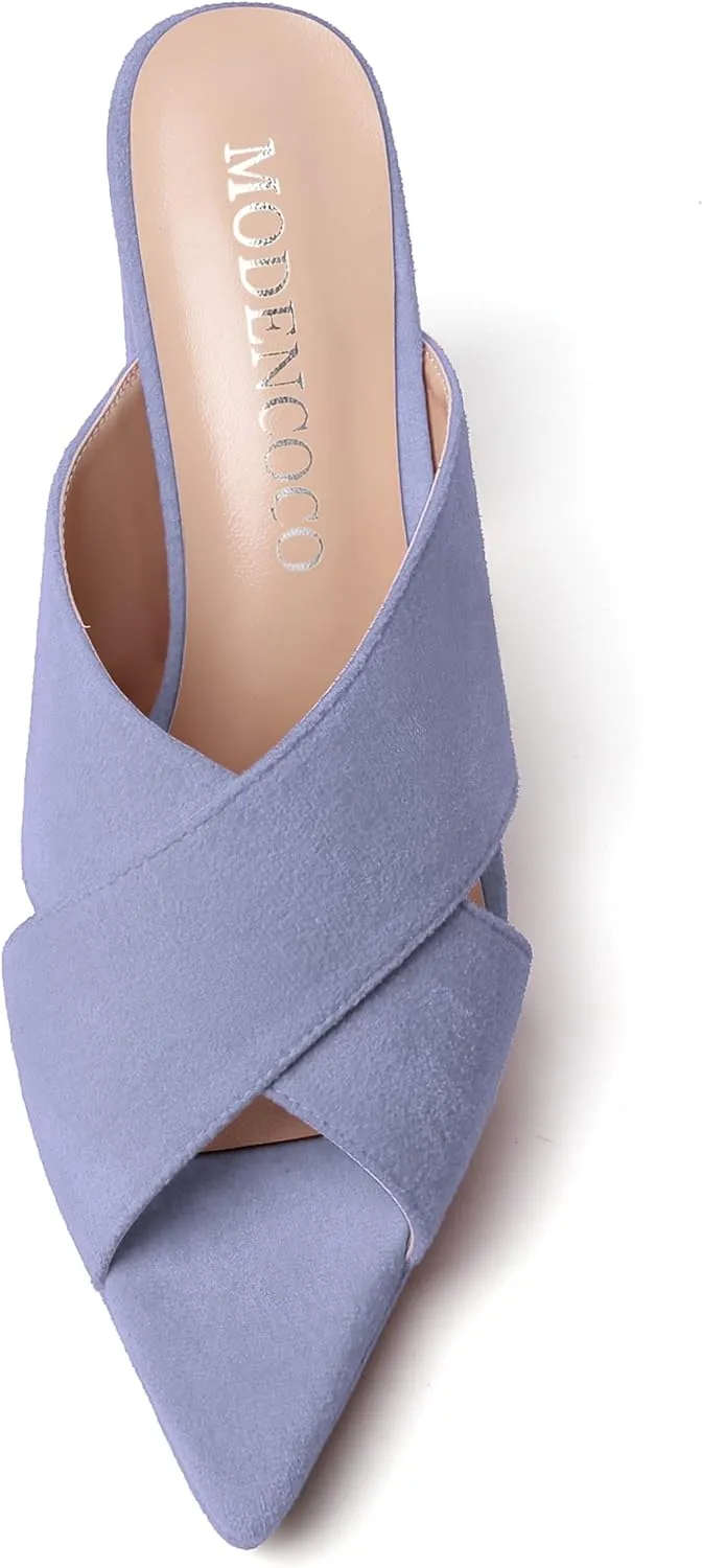 MODENCOCO Womens Sexy Evening Open Toe Slip On Platform Slide Suede Block High Heel Heeled Sandals 4 Inch