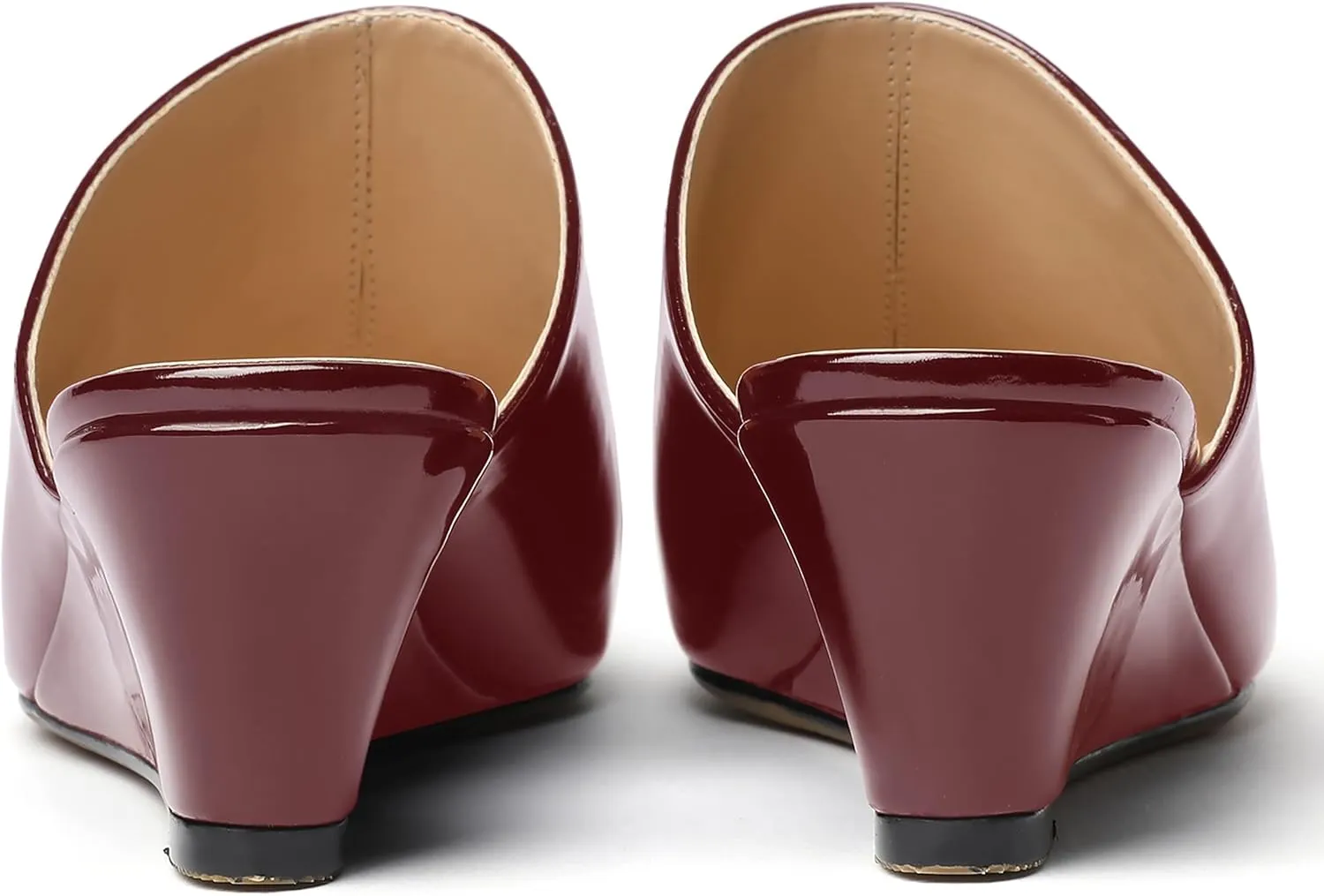 MODENCOCO Women's Slip On Comfortable Patent Dating Casual Square Toe Wedge Low Heel Mules Shoes 2 Inch