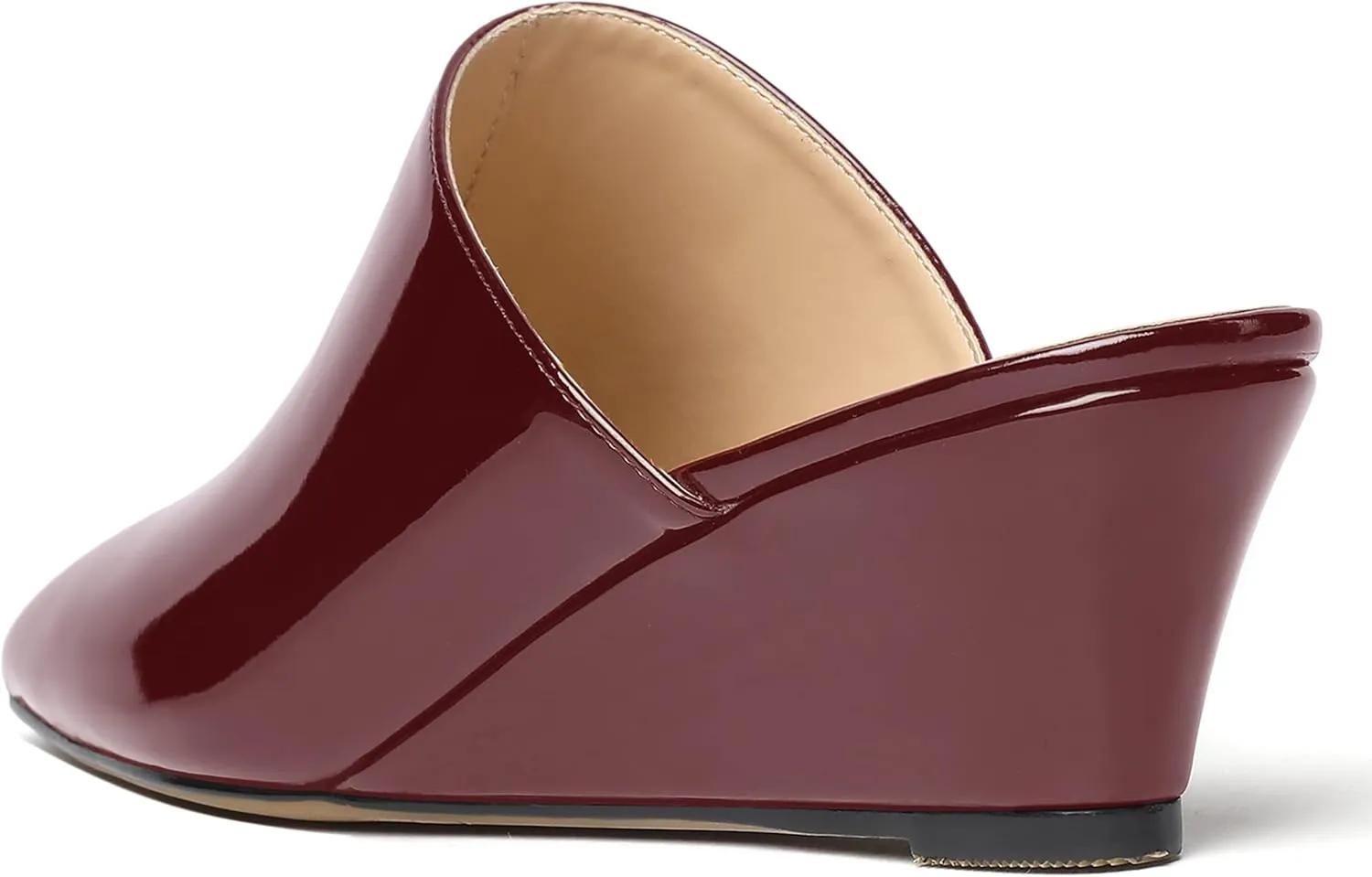MODENCOCO Women's Slip On Comfortable Patent Dating Casual Square Toe Wedge Low Heel Mules Shoes 2 Inch