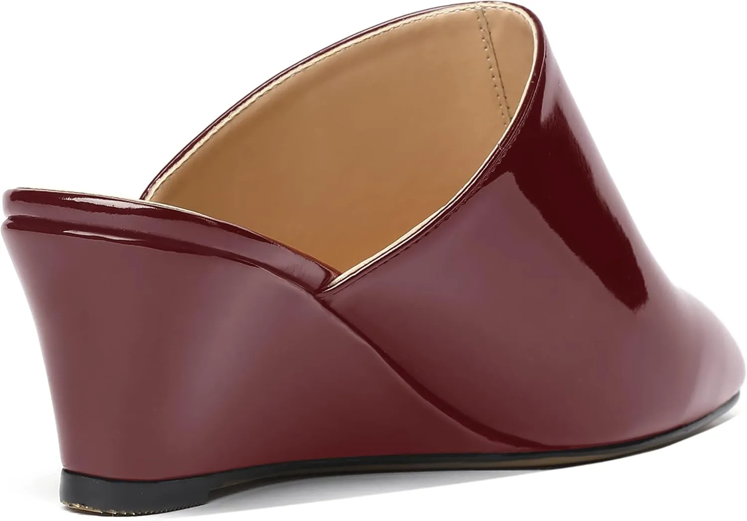 MODENCOCO Women's Slip On Comfortable Patent Dating Casual Square Toe Wedge Low Heel Mules Shoes 2 Inch